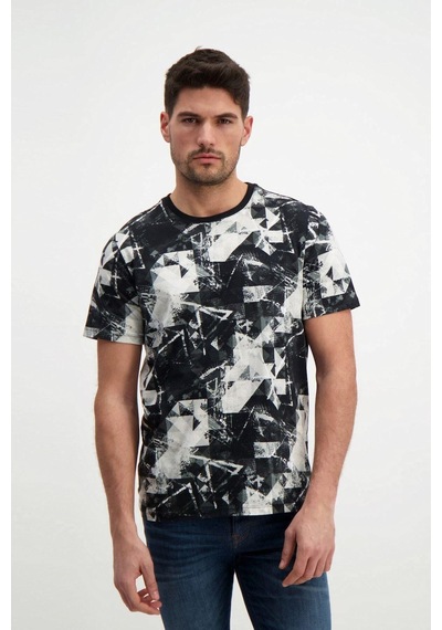 Rich Siyah Desenli Erkek Bisiklet Yaka T-shirt SIYAH