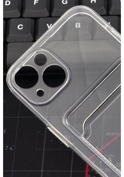 Apple Uyumlu iPhone 13 Kredi Kartlıklı Şeffaf Kılıf Kamera Korumalı