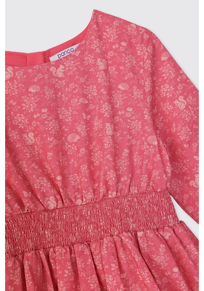 Panço Kız Çocuk Desenli Pembe Elbise 2621gk26018