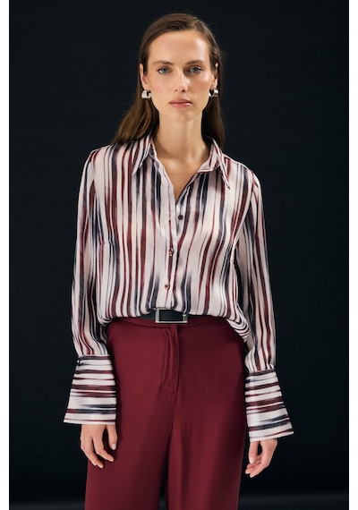 Sateen Desenli Salaş Gömlek - Bordo-137338