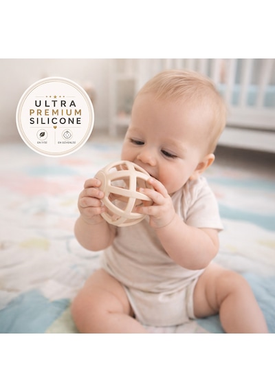 Tgm Baby Kalp Desenli Bebek Diş Kaşıyıcı Ultra Premium Silikon Top Krem