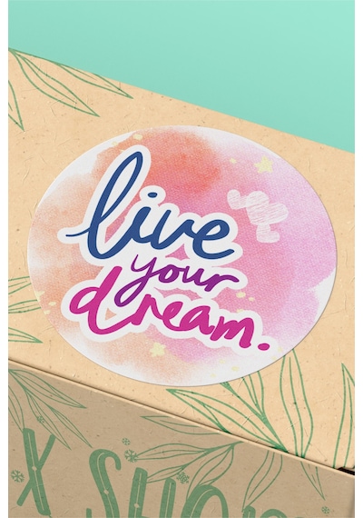 Live Your Dream Kalpli Yuvarlak Sticker Etiketi 3x3cm St2404 Çok Renkli