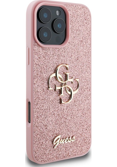 Apple Uyumlu iPhone 16 Pro Kılıf Guess Lisanslı 4g Büyük Metal Logolu Glitter Kapak Pembe