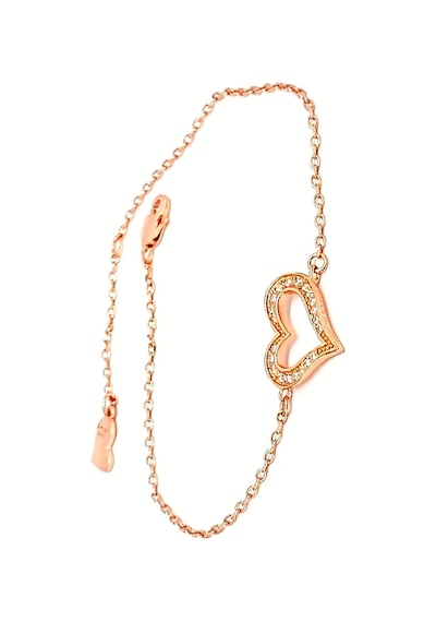 Kalp Figurlu Swarovski Tasli Gumus Rose Bileklik