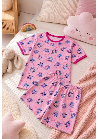Tenra Kız Çocuk Pamuklu Şortlu Pijama Takımı 3-12 Yaş Mor