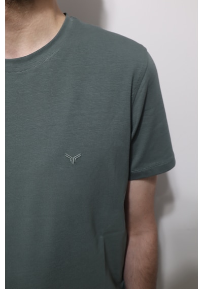 Santa Dmctekstil Erkek 2675 Düz Spor Kesim Rahat Kalıp Bisiklet Yaka Basic T-shirt Haki