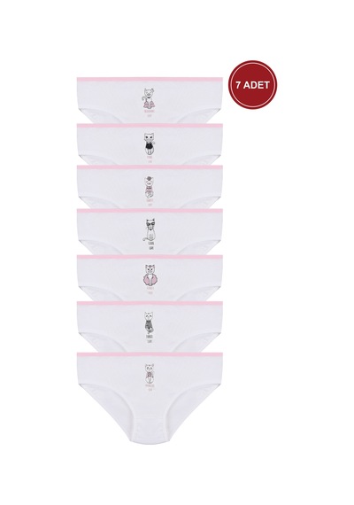 Kız Çocuk 6'lı Sevimli Fare Desenli Slip 1054 Beyaz