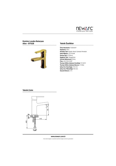 Newarc - Domino Lavabo Bataryası Altın - 971528 281097 Diğer