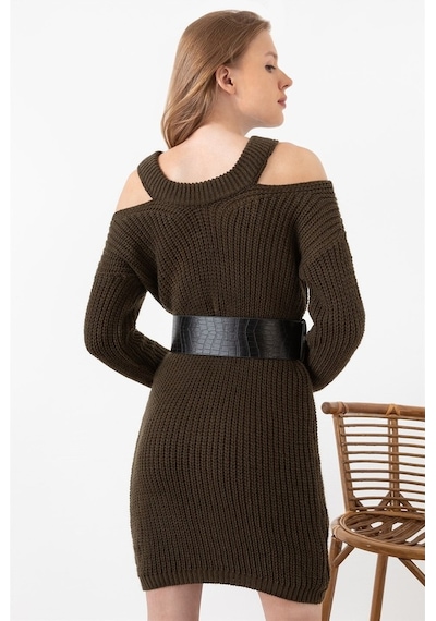 Aqe Fashion Kadın Haki Omuz Detaylı Elbise Haki