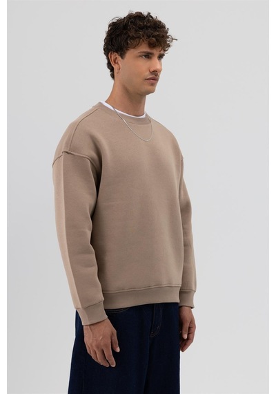 Vamos Basic Bisiklet Yaka Oversize Sweatshirt Açık Vızon