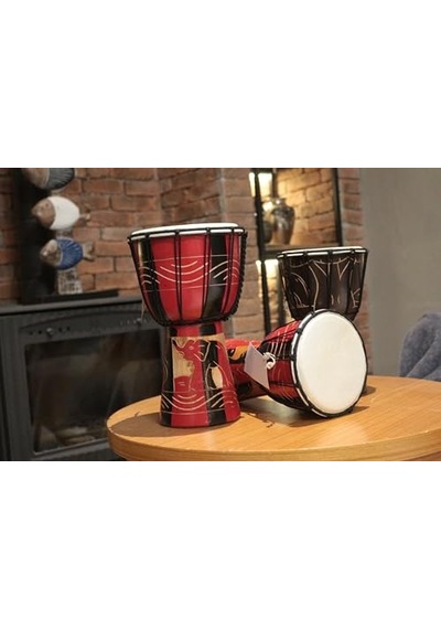 Ahşap Djembe, 25 Cm, Mahoni Ağacı Ve Keçi Derisi, Otantik El Yapımı Bali Davul, Fil Figürlü,