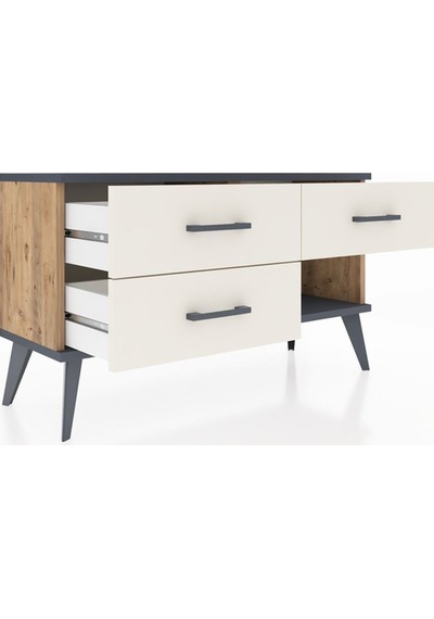 Arges Şifonyer 3 Çekmeceli 88x30x48 Çam-antrasit/aytaşı Antrasit/aytaşı