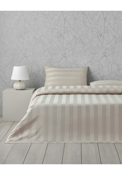 Deluxe Çizgili Pamuk Saten Çift Kişilik Çarşaflı Nevresim Takımı 200x220 Cm Fildişi