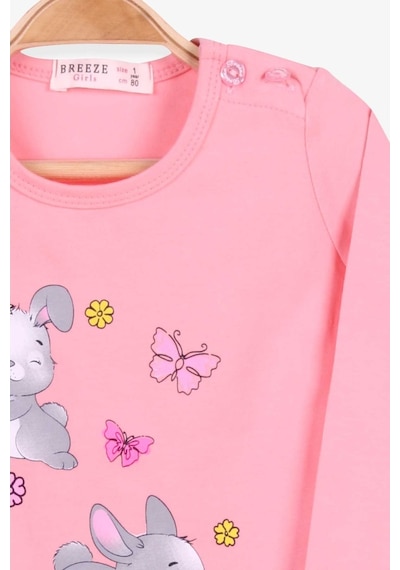 Breeze Kız Bebek Taytlı Takım Tavşan Baskılı Pudra (9 Ay-3 Yaş)