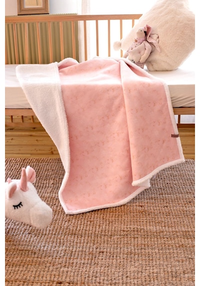 Fluffy Bebek Battaniyesi 80x100 Solid Pembe Kundak Puset Çift Taraflı Koyun Tüyü Battaniye 100x80