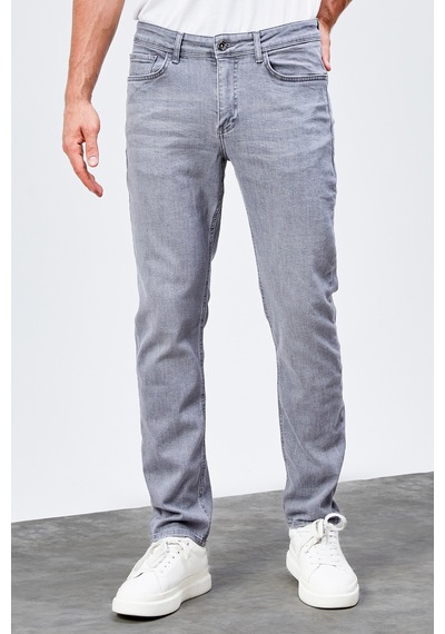 HLT Jeans Erkek Gri Regular Fit Boru Paça Likralı Rahat Kesim Jean Kot Pantolon Hlthe001983