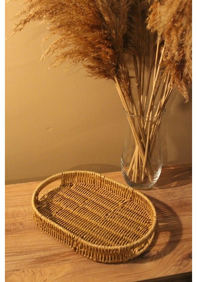 Hasır Rattan Sunum Tepsi Küçük Boy Organizer Oval Diğer