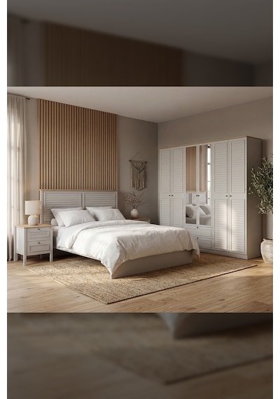 Taiga 6 Kapaklı 2 Çekmeceli Gardırop/dolap 206x210x52 Cm Buz Gri Country Tasarım