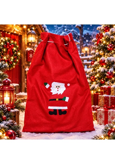 1 Adet Noel Baba Çuvalı Noel Baba Hediye Çuvalı Büyük Boy 70x50 Cm Santa Claus Gift Sack 70x50 Cm