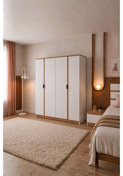Rudu Asel 4 Kapaklı 120x182x44 Cm Giyisi, Eşya Dolap/gardırop Beyaz Rudu Asel 4 Kapaklı 120x182x44 Cm Giyisi, Eşya Dolap/gardırop Beyaz