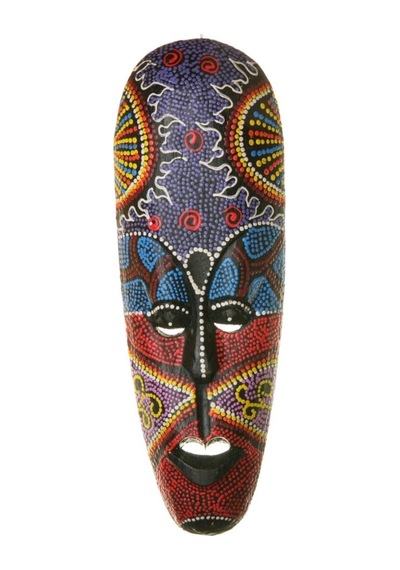 Ahşap Aborjin Mask 30 Cm Renkli Duvar Dekoru Maske