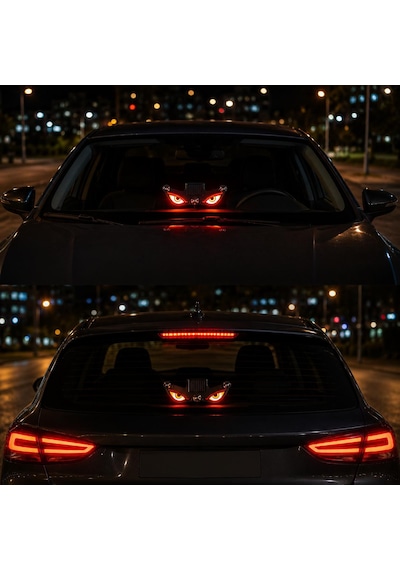 Solar Devil Eyes Araç Işıkları Ön - Arka Cam Güneş Enerjili - Usb Bağlantılı Led Kırmızı-Gri