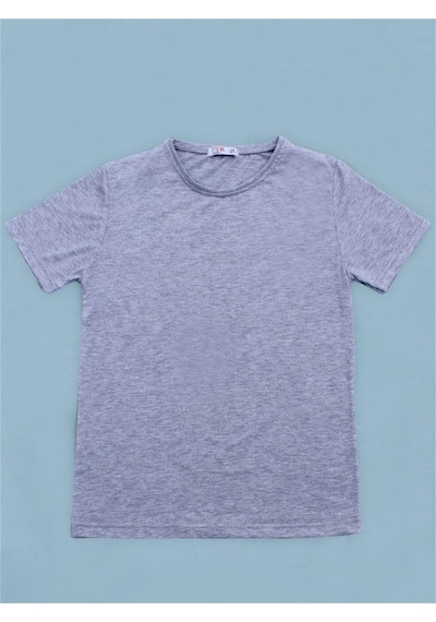 Markahit Basic Bisiklet Yaka %100 Pamuk Likralı Düz Unisex Çocuk T-shirt Gri