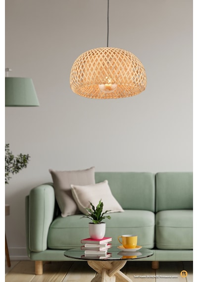 Nordic Tasarım Bamboo Avize Hasır Avize 1.sınıf Kalite Naturel Ferahlık Katar Kahve