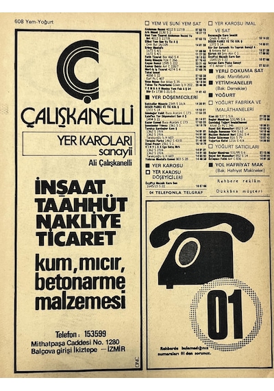 İzmir 1982-1983 Meslek Reklam İlanı Efemera S607