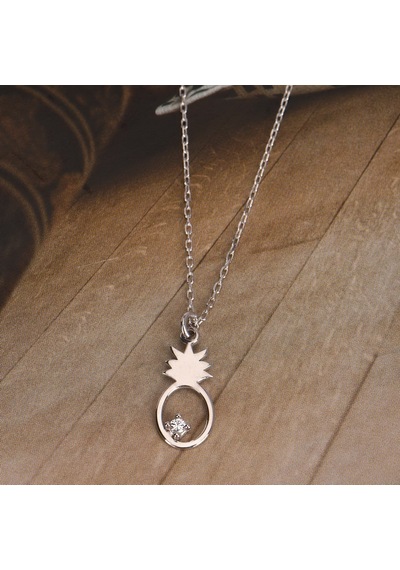 Zirkon Taşlı Ananas Desenli Gümüş Kaplamalı Gümüş Kolye Gold - Rose Gold - Gümüş