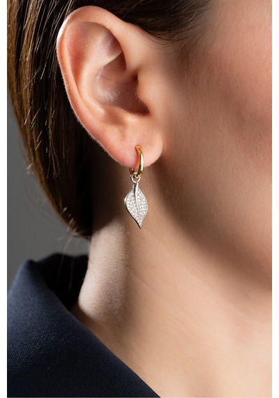 Çekirdekjewelry Işıklı Hediye Kutulu 925 Gümüş Gümüş Yaprak Tasarım Küpe Gri
