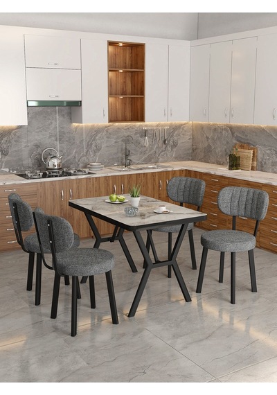 Azra 70x110cm Efes Mutfak Masası, Mutfak Masası Takımı, Yemek Masası, 4 Koyu Gri Sandalye Koyu Gri