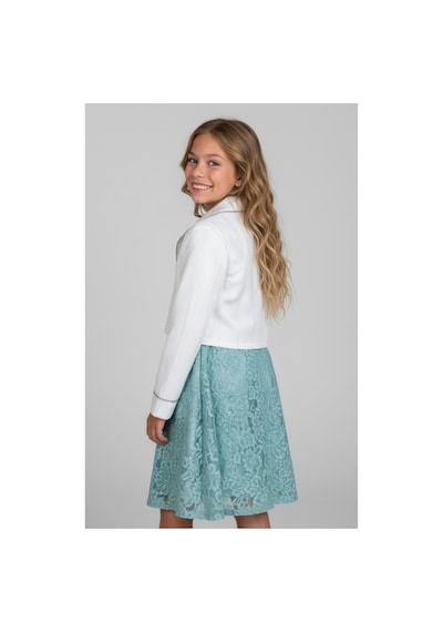 Fesshera Kids Kız Çocuk Dantel Elbise Bolero Ceket Takım 9-12 Yaş Turkuaz