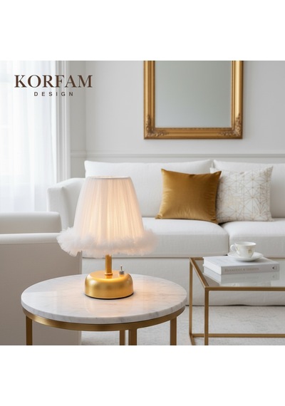 Lumi Modeli - Beyaz Tül Kumaş Fırfırlı Detaylı Pilli Masa & Gece Lambası Çok Renkli