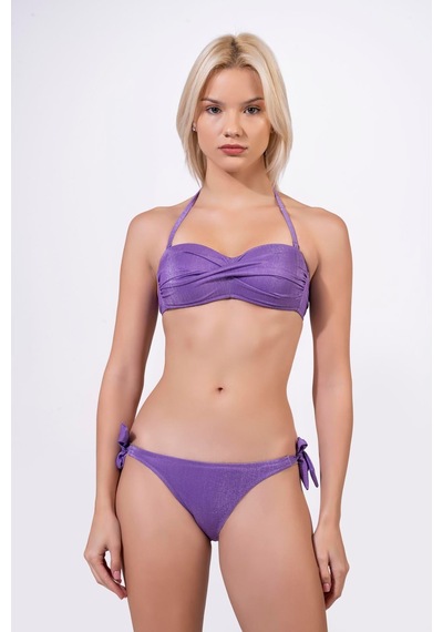 Endeep Kadın Çapraz Detaylı Kaplı Simli Bikini Takımı Mor
