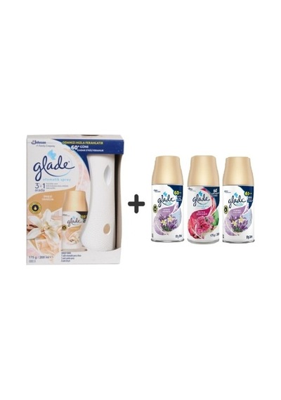 Glade Otomatik Sprey İpeksi Vanilya + 2'li Lavanta Ferahlığı + Meyve & Çiçek Buketi 4 x 269 ML