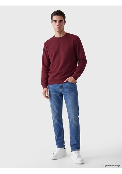 Lcwaıkıkı Classic Bordo Bisiklet Yaka Erkek Kalın Sweatshirt