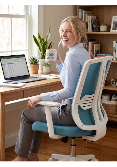 Zeon Büro Ofis Sistemleri // Comfort Cool Mint Ofis Çalışma Koltuğu Beyaz - Mavi