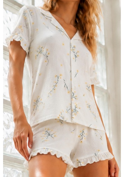 Kadın Örme Pamuklu Mini Çok Renkli Pijama Takımı