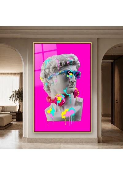 Boya Damlalı Pop Art Büst Gold Çerçeveli Cam Tablo