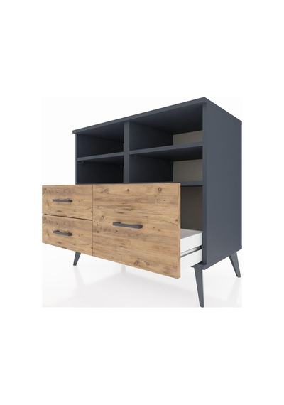 Hyperion Şifonyer 4 Raflı 3 Çekmeceli 88x44x80 Antrasit-antrasit/çam Antrasit/çam