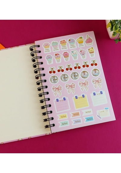 Pembe Sakura Özel Tasarım Spiralli 15 21 Cm Dot Defter, Eskiz Defteri, Doodle Book - 2 Sayfa Stıcker Hediyeli Çok Renkli