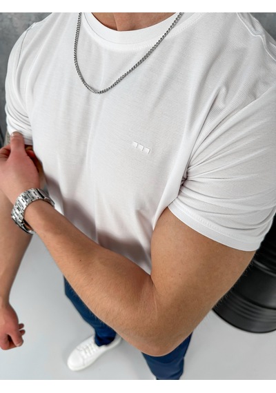Modefendi Yüksek Kalite Slimfit Merserize Kumaş Bisiklet Yaka Tshirt Beyaz