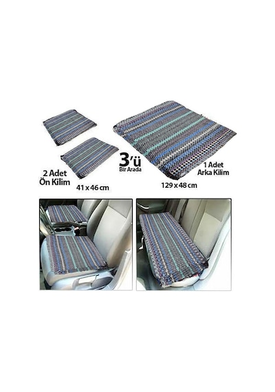 Z Tech Serme Oto Koltuk Kılıfı Minderi, 3 Parça Set, Kilim Dokuma, Mavi-karışık
