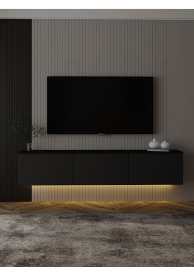 NEON IŞIKLI DUVARA MONTE TV ÜNİTESİ (antrasit)