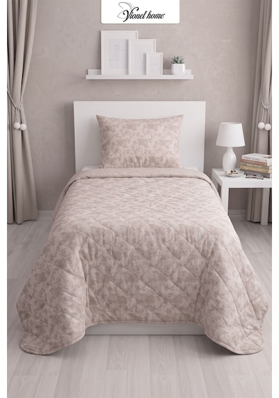 Lavinya Kapitone Tek Kişilik Yatak Örtüsü, Pike Seti, Çift Taraflı Kullanım, Çiçek Desenli 1 Adet Yastık Kılıfı , 160x220 Cm Bej