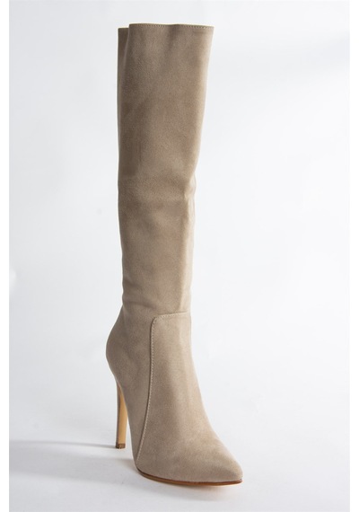 Fox Shoes Bej Süet İnce Topuklu Sivri Burun Kadın Çizme N372530102 Bej