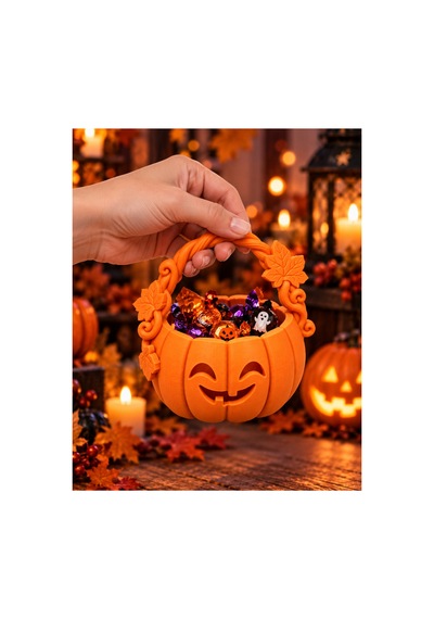 Halloween Cadılar Bayramı Balkabağı Şeker Sepeti - Sepet Mini Şekerlik Parti Dekoru Turuncu Turuncu
