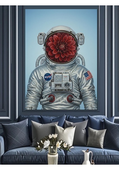 Ahşap Tablo Çiçek Başlı Astronot