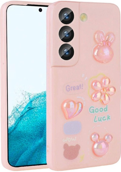 Galaxy S21 Fe Kılıf Kabartma Figürlü Parlak Zore Toys Silikon Kapak Pembe